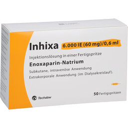 Abbildung: Inhixa 6.000 I.E. 60 mg / 0,6 ml Injektionslösung i.e.F.-Sp. 50 St, Injektionslösung in einer Fertigspritze PZN 18094562