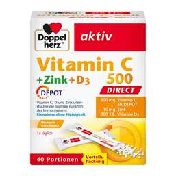 Abbildung: Doppelherz Vitamin C 500 + Zink + D3 Depot Direct Pel. 40 St, Pellets PZN 18096621