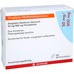 Abbildung: Sitagliptin / Metformin Glenmark 50 mg / 850 mg Fta 56 St, Filmtabletten PZN 18109594