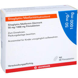 Abbildung: Sitagliptin / Metformin Glenmark 50 mg / 1000 mg Fta 56 St, Filmtabletten PZN 18109619
