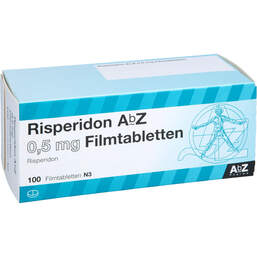Abbildung: Risperidon AbZ 0,5 mg Filmtabletten 100 St, Filmtabletten PZN 18129378