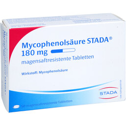 Abbildung: Mycophenolsäure STADA 180 mg magensaftresistent Tabletten 50 St, Tabletten magensaftresistent PZN 18134882