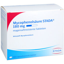 Abbildung: Mycophenolsäure STADA 180 mg magensaftresistent Tabletten 250 St, Tabletten magensaftresistent PZN 18134965