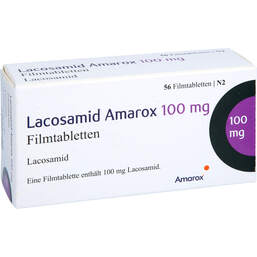 Abbildung: Lacosamid Amarox 100 mg Filmtabletten 56 St, Filmtabletten PZN 18138466