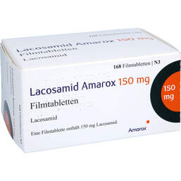 Abbildung: Lacosamid Amarox 150 mg Filmtabletten 168 St, Filmtabletten PZN 18138495