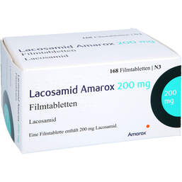 Abbildung: Lacosamid Amarox 200 mg Filmtabletten 168 St, Filmtabletten PZN 18138526