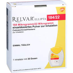 Abbildung: Relvar Ellipta 184 Mikrogramm / 22 Mikrogramm Inh.P. 1X30 St, Inhalationspulver PZN 18139023