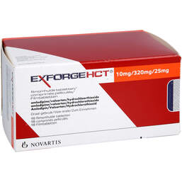 Abbildung: Exforge HCT 10 mg / 320 mg / 25 mg Filmtabletten 98 St, Filmtabletten PZN 18140813