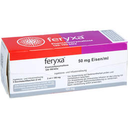 Abbildung: Feryxa 50 mg Eisen / ml Injektion - / Infusionslösung Durchstechflasche 100mg 5X2 ml, Injektions- und Infusionsdispersion PZN 18151811