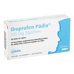 Abbildung: Ibuprofen Pädia 150 mg Zäpfchen 10 St, Suppositorien PZN 18157340