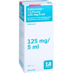 Abbildung: Cefuroxim-1A Pharma 125 mg / 5 ml Granulat z.Suspension -Herstellung 100 ml, Granulat zur Herstellung einer Suspension zum Einnehmen PZN 18168705