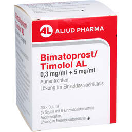 Abbildung: Bimatoprost / Timolol AL 0,3 mg / ml + 5 mg / ml Atr Edb 30X0.4 ml, Augentropfen PZN 18169863