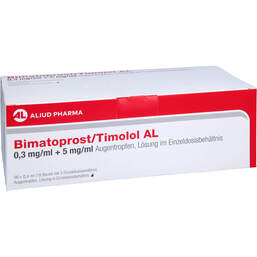 Abbildung: Bimatoprost / Timolol AL 0,3 mg / ml + 5 mg / ml Atr Edb 90X0.4 ml, Augentropfen PZN 18169886