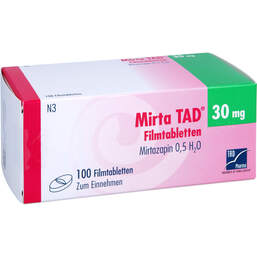 Abbildung: Mirta TAD 30 mg Filmtabletten 100 St, Filmtabletten PZN 18192916