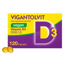 Abbildung: Vigantolvit 2000 I.E. Vitamin D3 vegan Weichkapseln 120 St, Weichkapseln PZN 18199077