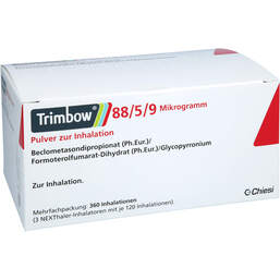 Abbildung: Trimbow 88 / 5 / 9 µg 360ED Pulver zur Inhalation Nexthaler 3 St, Inhalationspulver PZN 18199605
