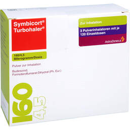 Abbildung: Symbicort Turbohaler 160 / 4,5 µg / Dosis 120 ED 3 St, Inhalationspulver PZN 18208327
