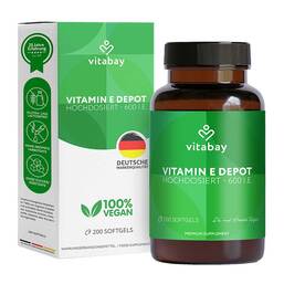 Abbildung: Vitamin E 600 I.E. Depot vegan hochdosiert Weichk. 200 St, Weichkapseln PZN 18209746