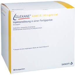 Abbildung: Clexane 4.000 I.E. 40mg / 0,4ml Ilo F.Sp. + Sich-System 50 St, Injektionslösung in einer Fertigspritze PZN 18214374