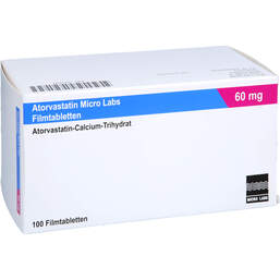 Abbildung: Atorvastatin Micro Labs 60 mg Filmtabletten 100 St, Filmtabletten PZN 18214747