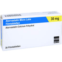 Abbildung: Atorvastatin Micro Labs 30 mg Filmtabletten 30 St, Filmtabletten PZN 18214753