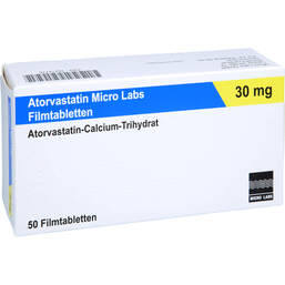 Abbildung: Atorvastatin Micro Labs 30 mg Filmtabletten 50 St, Filmtabletten PZN 18214776