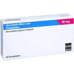 Abbildung: Atorvastatin Micro Labs 60 mg Filmtabletten 30 St, Filmtabletten PZN 18214799