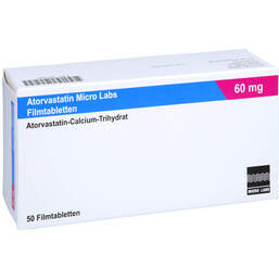 Abbildung: Atorvastatin Micro Labs 60 mg Filmtabletten 50 St, Filmtabletten PZN 18214807