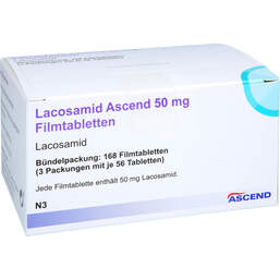 Abbildung: Lacosamid Ascend 50 mg Filmtabletten 168 St, Filmtabletten PZN 18218550