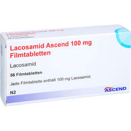 Abbildung: Lacosamid Ascend 100 mg Filmtabletten 56 St, Filmtabletten PZN 18218573