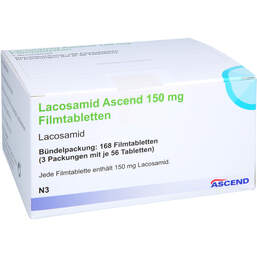 Abbildung: Lacosamid Ascend 150 mg Filmtabletten 168 St, Filmtabletten PZN 18218627
