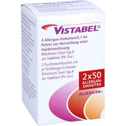 Abbildung: Vistabel 4 Allergan-E. / 0,1ml 2x50E. P.z.H.einer Injektionsl 1 P, Pulver zur Herstellung einer Injektionslösung PZN 18220386