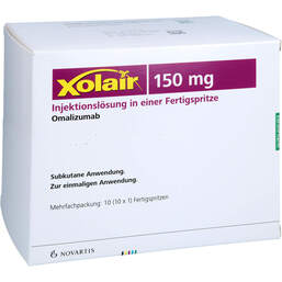Abbildung: Xolair 150 mg Injektionslösung in einer Fertigspritze 10 St, Injektionslösung in einer Fertigspritze PZN 18220707