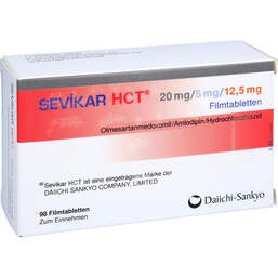 Abbildung: Sevikar HCT 20 mg / 5 mg / 12,5 mg Filmtabletten 98 St, Filmtabletten PZN 18224289