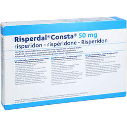 Abbildung: Risperdal Consta 50 mg Pulver + LM z.H.e.depuratus Inj-Suspension  1 St, Pulver und Lösungsmittel zur Herstellung einer Depot-Injektionssuspension PZN 18224409