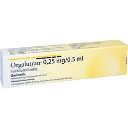 Abbildung: Orgalutran 0,25 mg / 0,5 ml Injektionslösung in einer Fertigspritze  1X1 St, Injektionslösung PZN 18224674