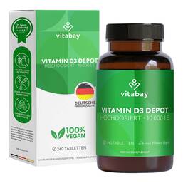 Abbildung: Vitamin D3 Depot 10.000 I.E. Cholecalciferol vegetarische Tabletten 240 St, Tabletten PZN 18236393