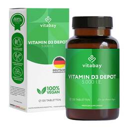 Abbildung: Vitamin D3 Depot 5000 I.E. Cholecalciferol Tabletten 120 St, Tabletten PZN 18237613