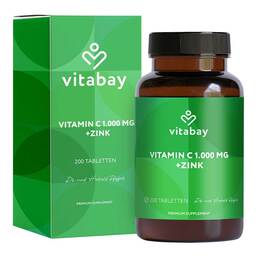 Abbildung: Vitamin C 1000 mg + Zink 10 mg vegan hochdosierte Tabletten 200 St, Tabletten PZN 18237748