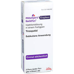 Abbildung: Mounjaro 5 mg / Dosis Kwikpen Injektionslösung Fertigpen 3 St, Injektionslösung PZN 18241224