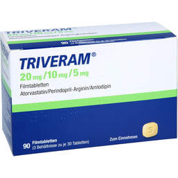 Abbildung: Triveram 20 mg / 10 mg / 5 mg Filmtabletten 90 St, Filmtabletten PZN 18245357