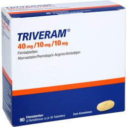 Abbildung: Triveram 40 mg / 10 mg / 10 mg Filmtabletten 90 St, Filmtabletten PZN 18245386