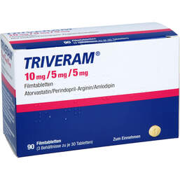 Abbildung: Triveram 10 mg / 5 mg / 5 mg Filmtabletten 90 St, Filmtabletten PZN 18245392