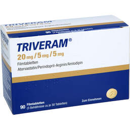 Abbildung: Triveram 20 mg / 5 mg / 5 mg Filmtabletten 90 St, Filmtabletten PZN 18245423