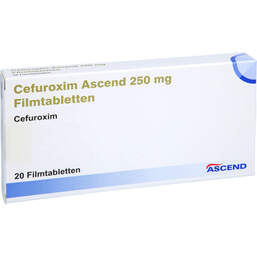 Abbildung: Cefuroxim Ascend 250 mg Filmtabletten 20 St, Filmtabletten PZN 18250737