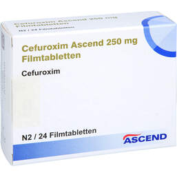 Abbildung: Cefuroxim Ascend 250 mg Filmtabletten 24 St, Filmtabletten PZN 18250743