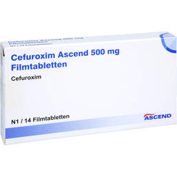 Abbildung: Cefuroxim Ascend 500 mg Filmtabletten 14 St, Filmtabletten PZN 18250772
