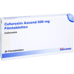 Abbildung: Cefuroxim Ascend 500 mg Filmtabletten 20 St, Filmtabletten PZN 18250789