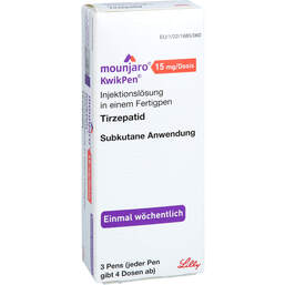 Abbildung: Mounjaro 15 mg / Dosis Kwikpen Injektionslösung Fertigpen 3 St, Injektionslösung PZN 18253701