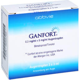 Abbildung: Ganfort 0,3 mg / ml + 5 mg / ml Augentropfen 3X3 ml, Augentropfen PZN 18255769